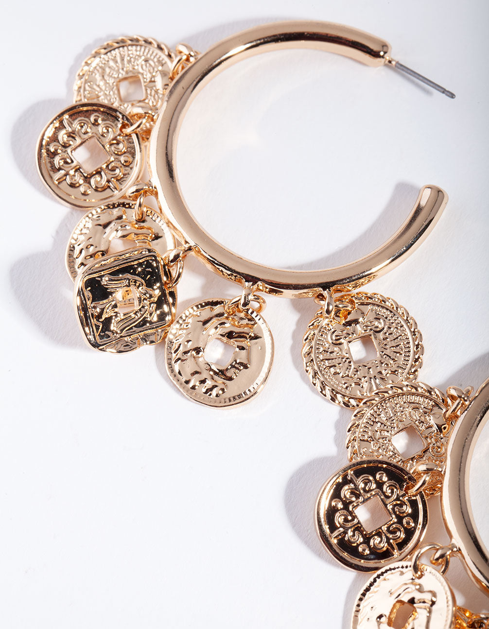 Gold Multi Coin Hoop Earrings
