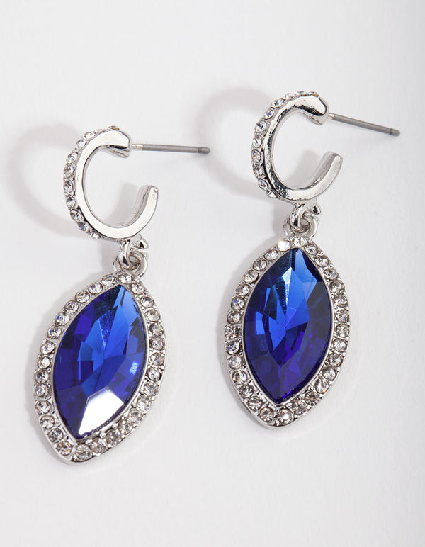 Silver Blue Navette Drop Earrings
