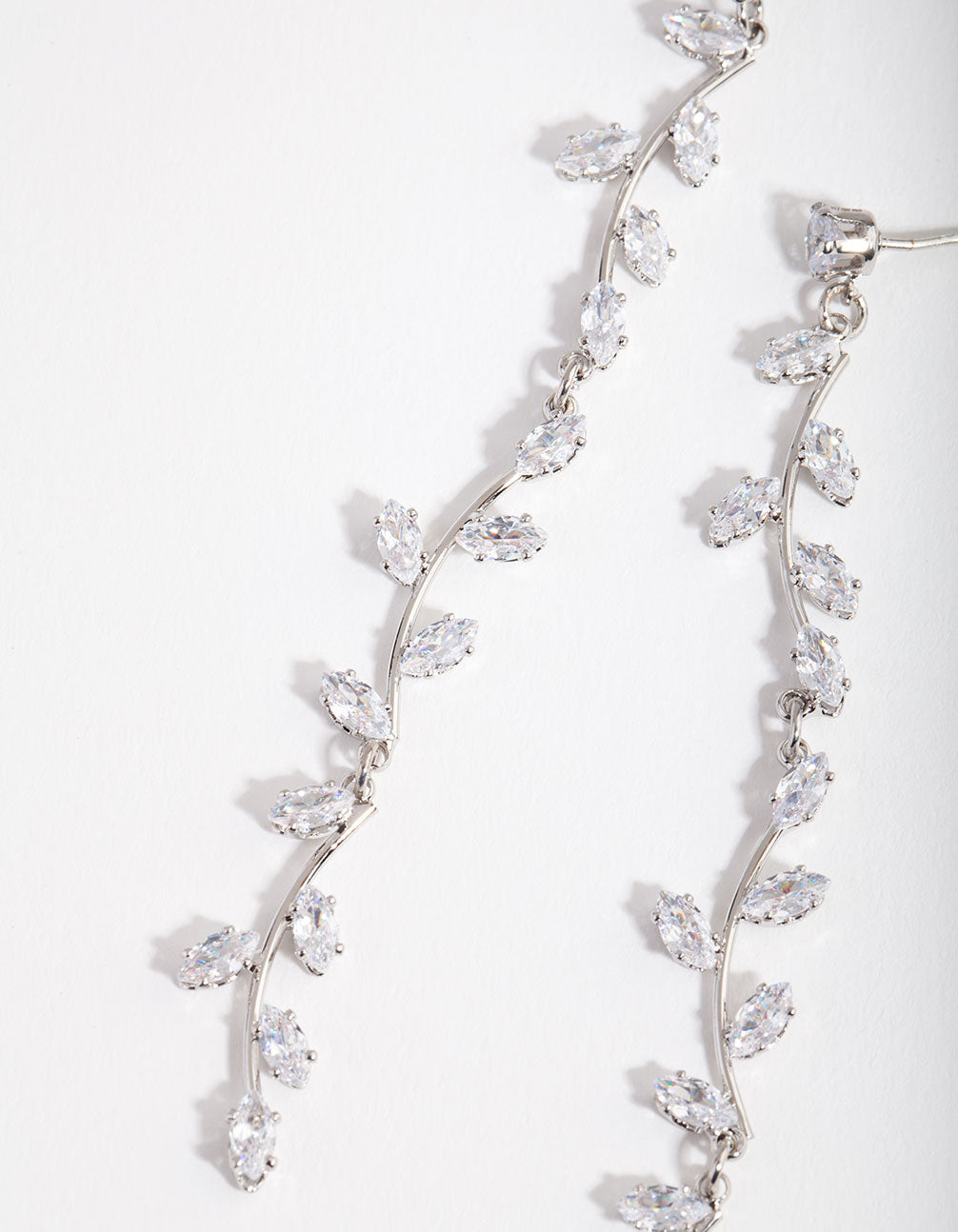 Silver Cubic Zirconia Bendy Vine Drop Earrings