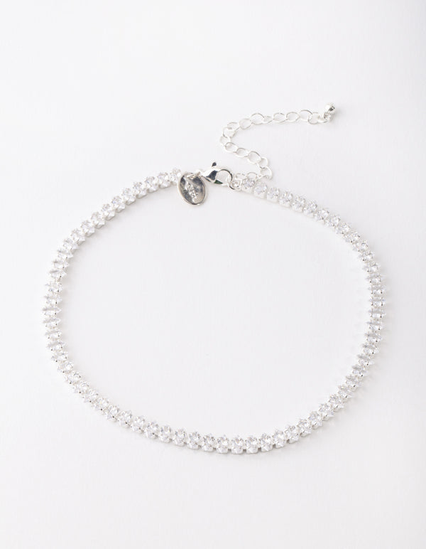 Silver Cubic Zirconia Navette Tennis Choker