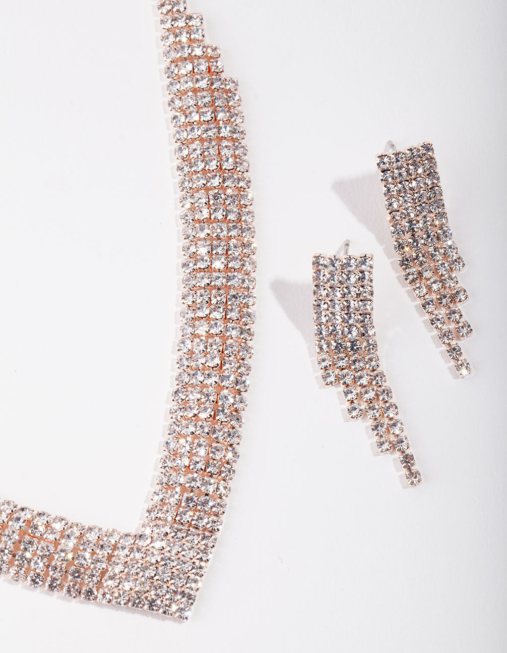 Rose Gold Diamante Necklace & Earring Set