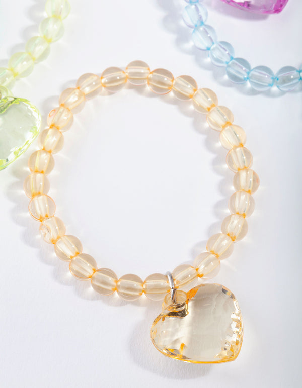 Kids Multi Coloured Bead Heart Bracelet 6-Pack