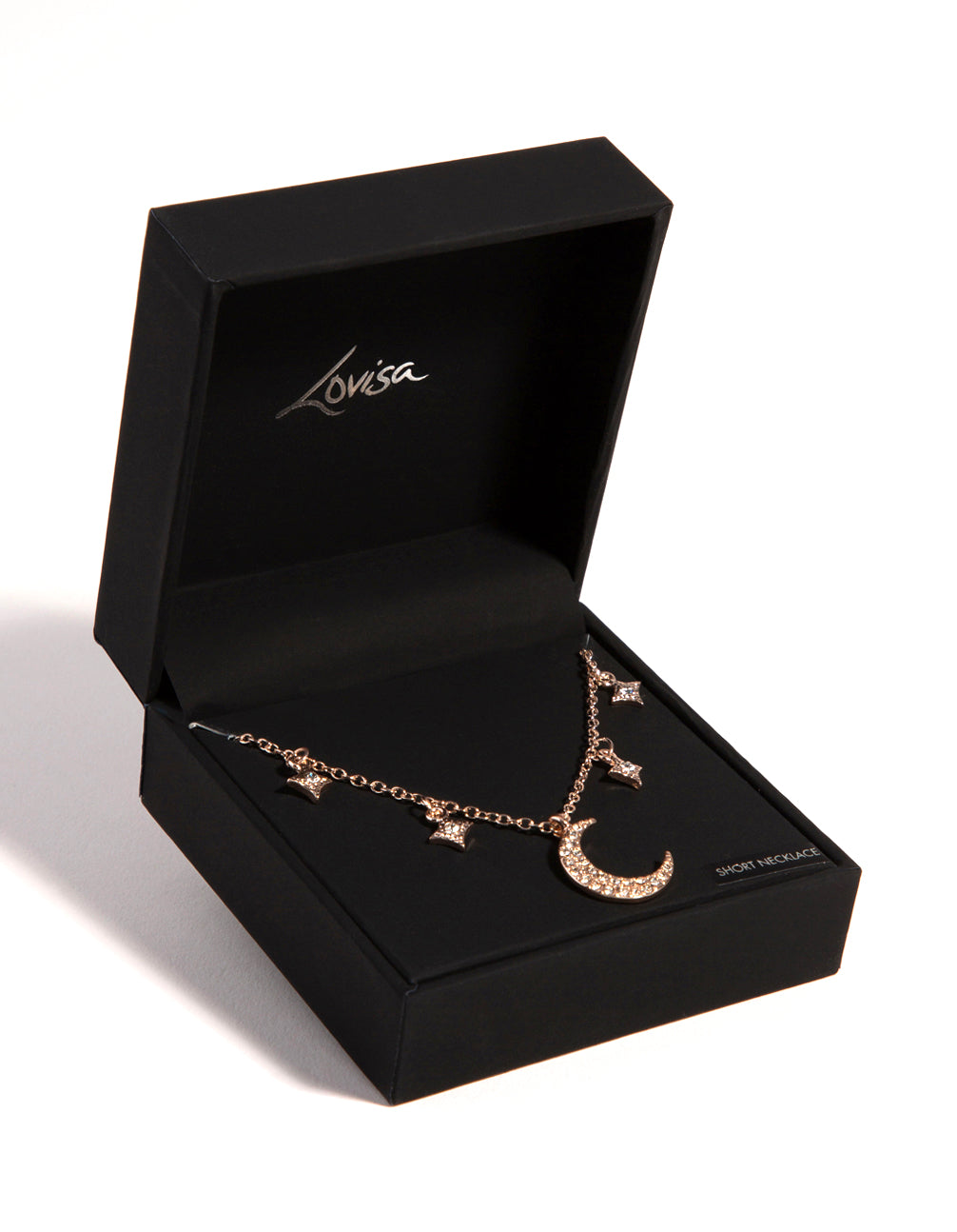 Rose Gold Star & Moon Diamante Necklace