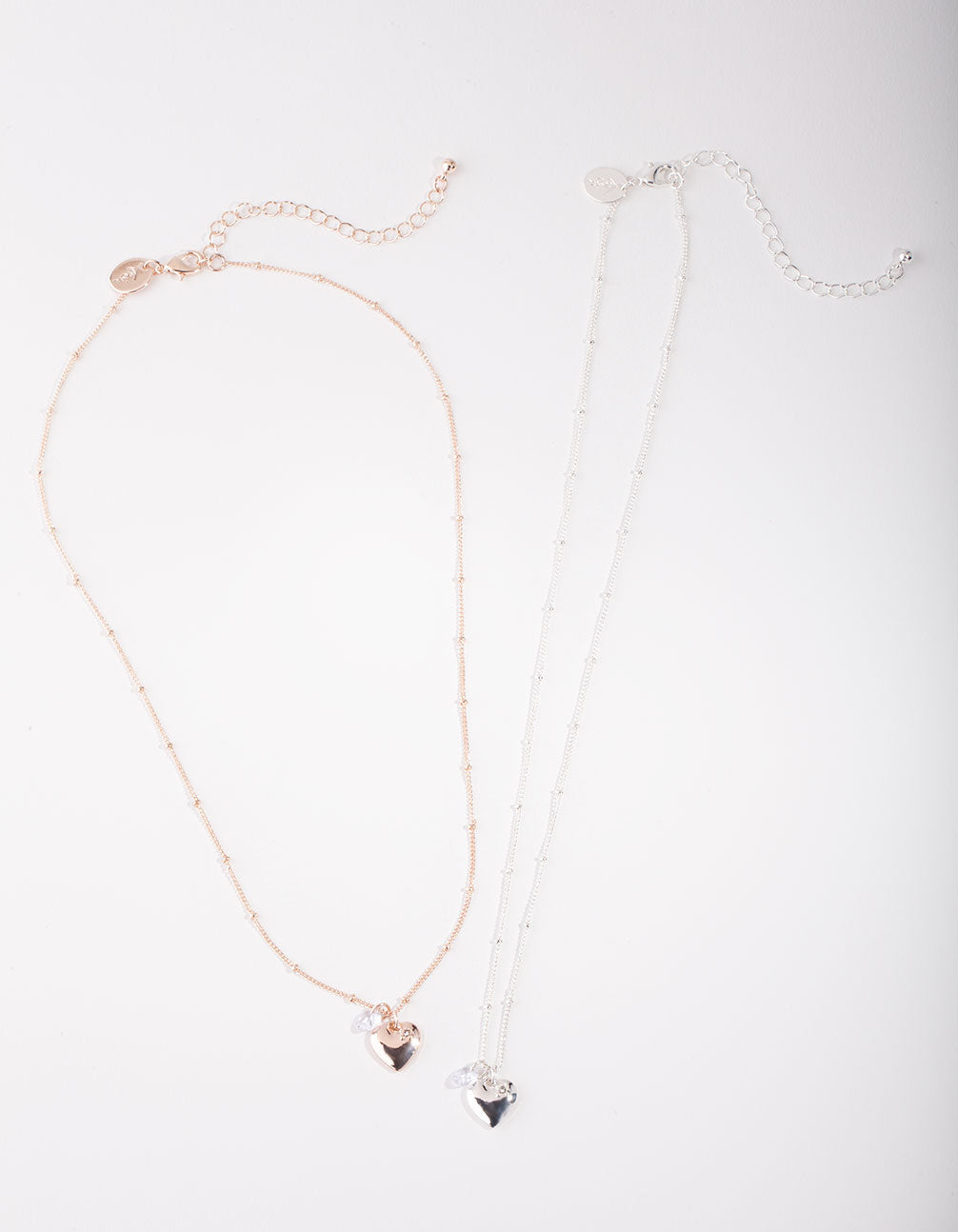 Mixed Metal Double Heart Diamante Necklace