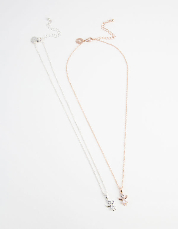 Mixed Metal Double Angel Diamante Necklace