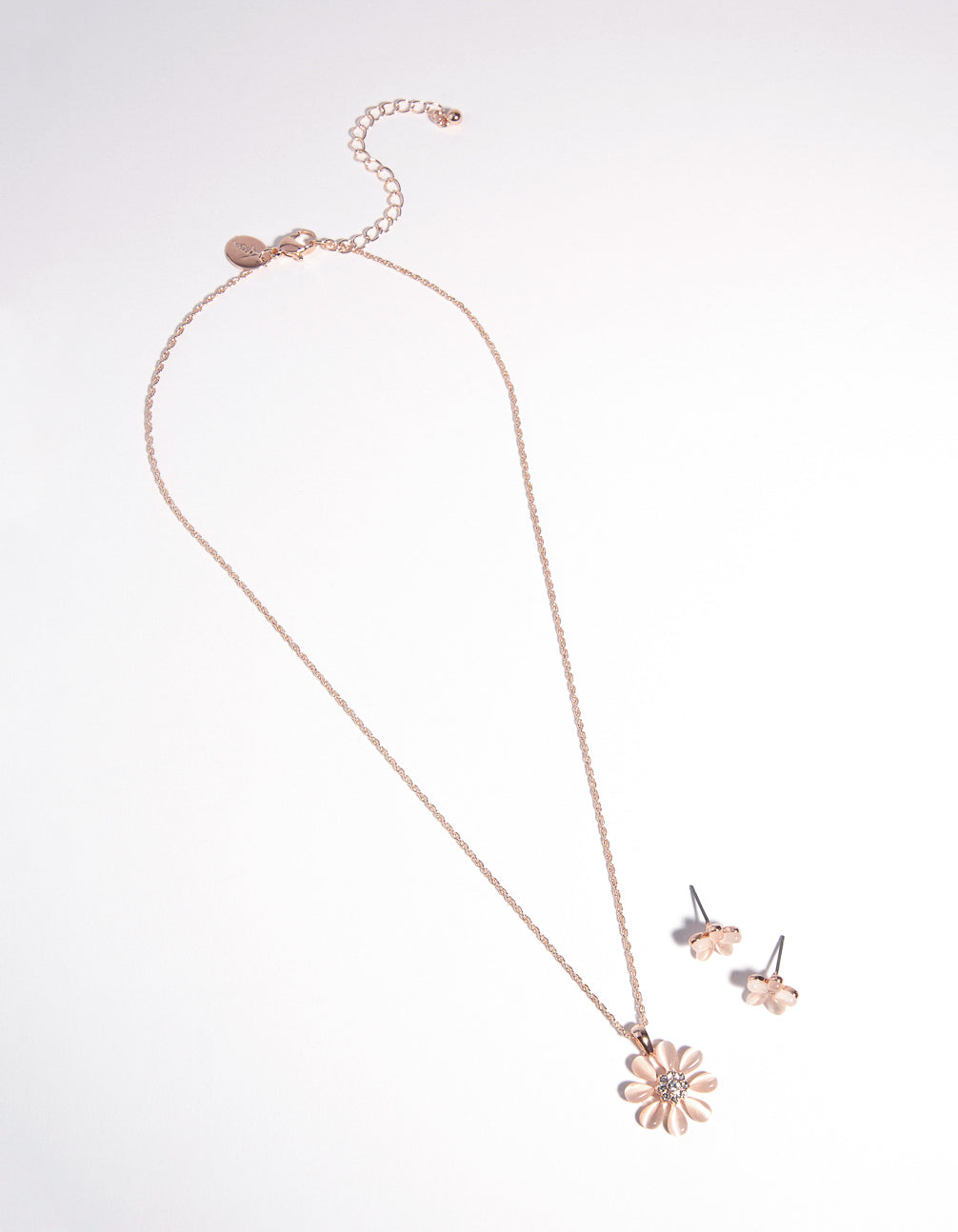 Rose Gold Daisy Catetye Necklace & Earrings Set
