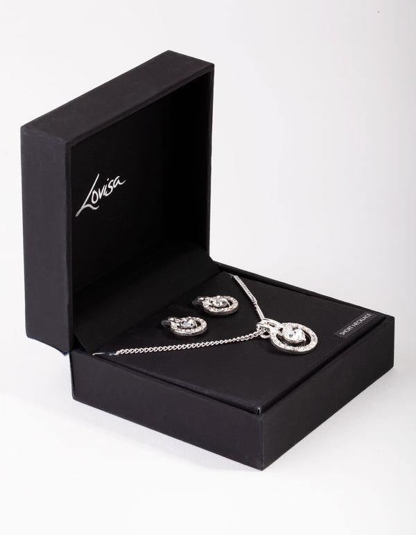 Silver Circle Diamante Disc Necklace & Earrings Set