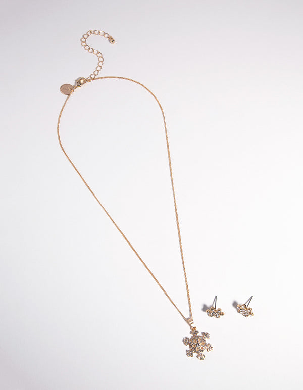 Gold Snowflake Necklace & Earrings Set