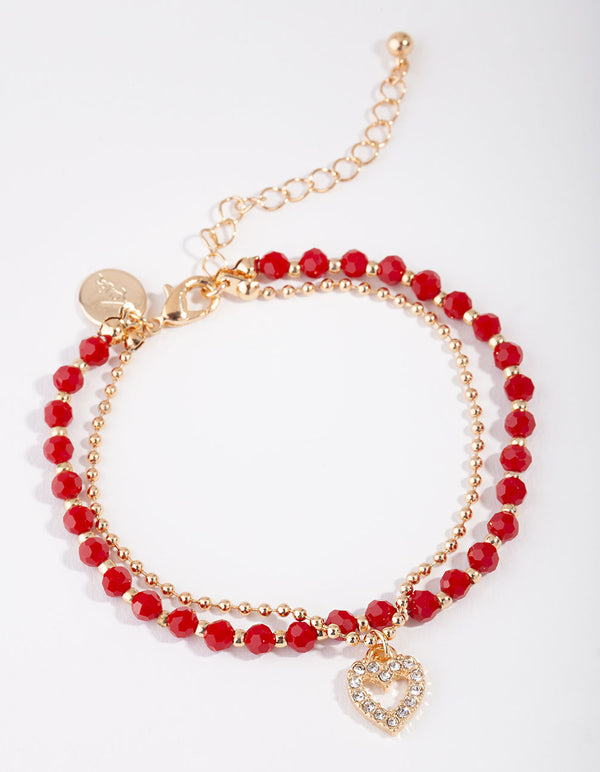 Gold Heart Facet Bead Bracelet