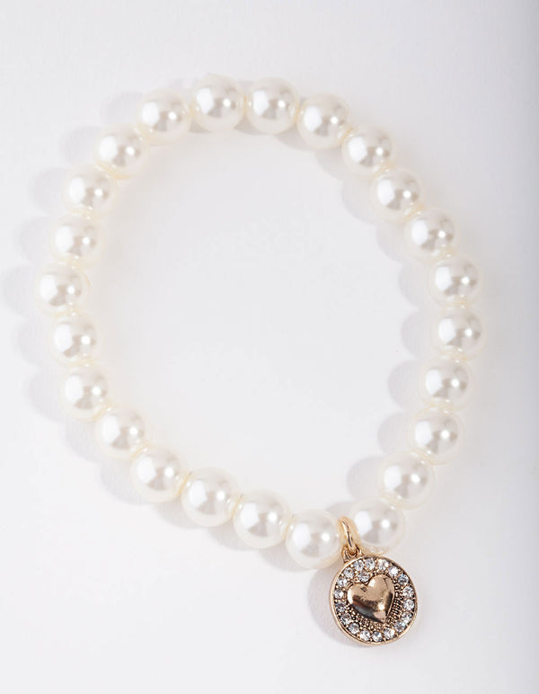 Plastic Diamante Heart Pearl Bracelet