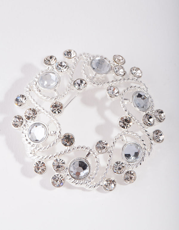Silver Regal Circle Diamante Broach