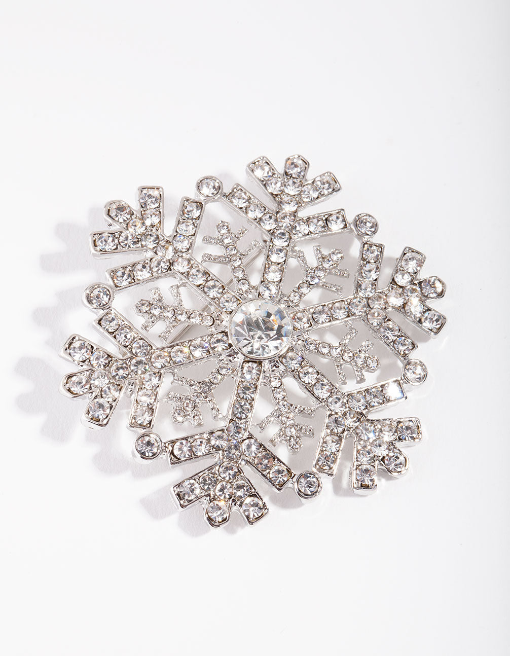 Silver Large Diamante Snowflake Broach