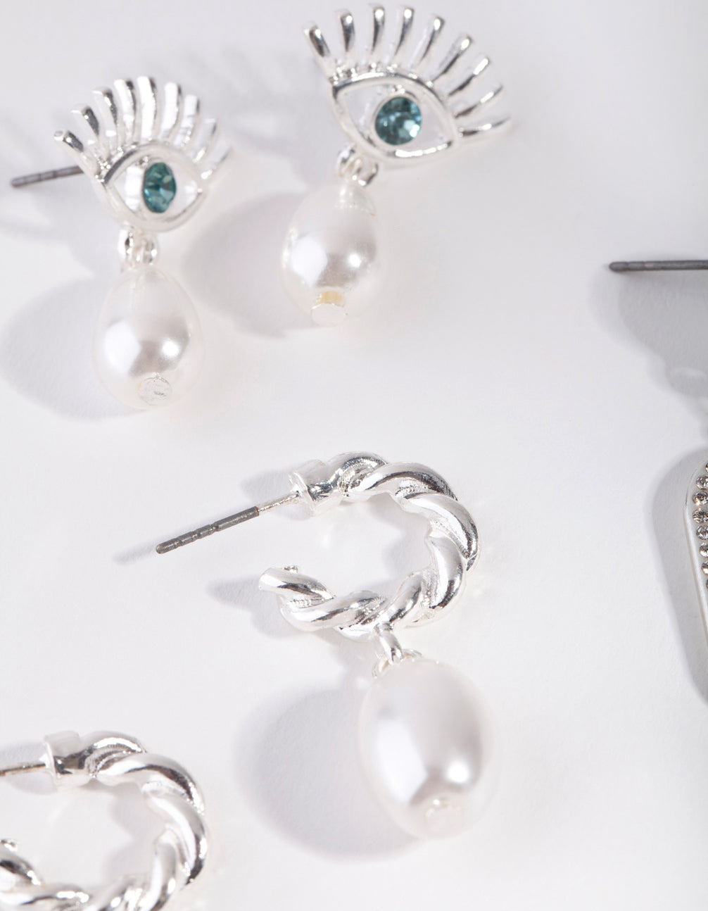 Silver Evil Eye Pearl Drop Pack Earring