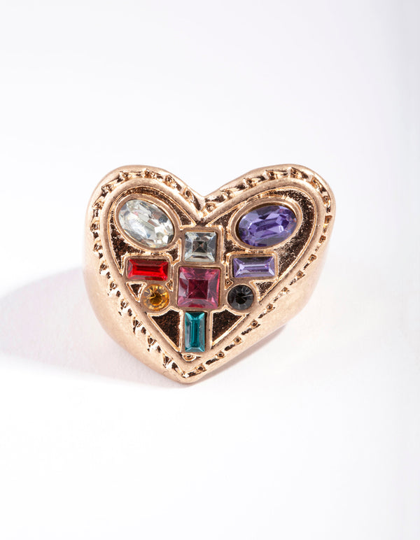 Gold Multi Gem Heart Ring