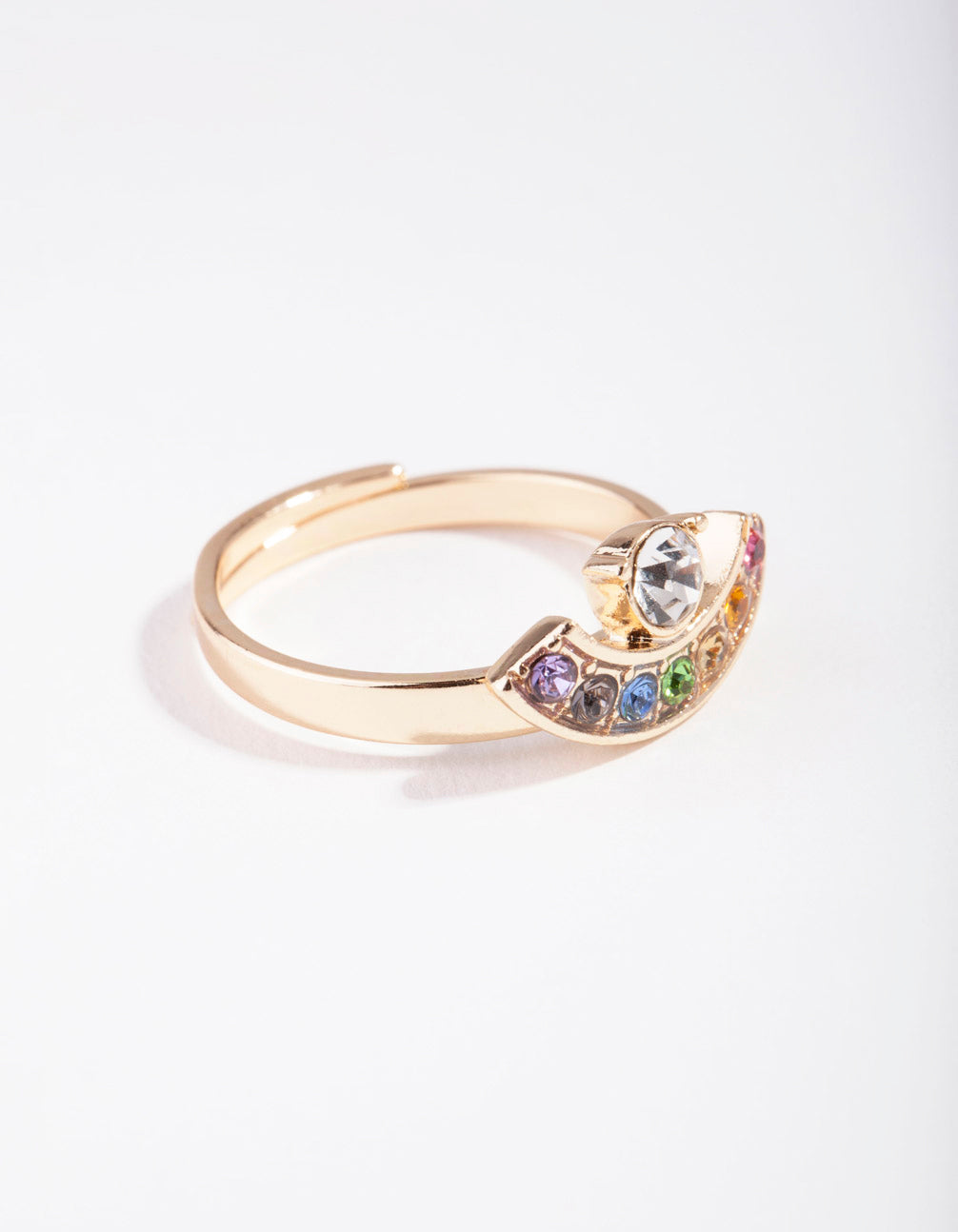 Gold Rainbow Diamante Cresent Ring
