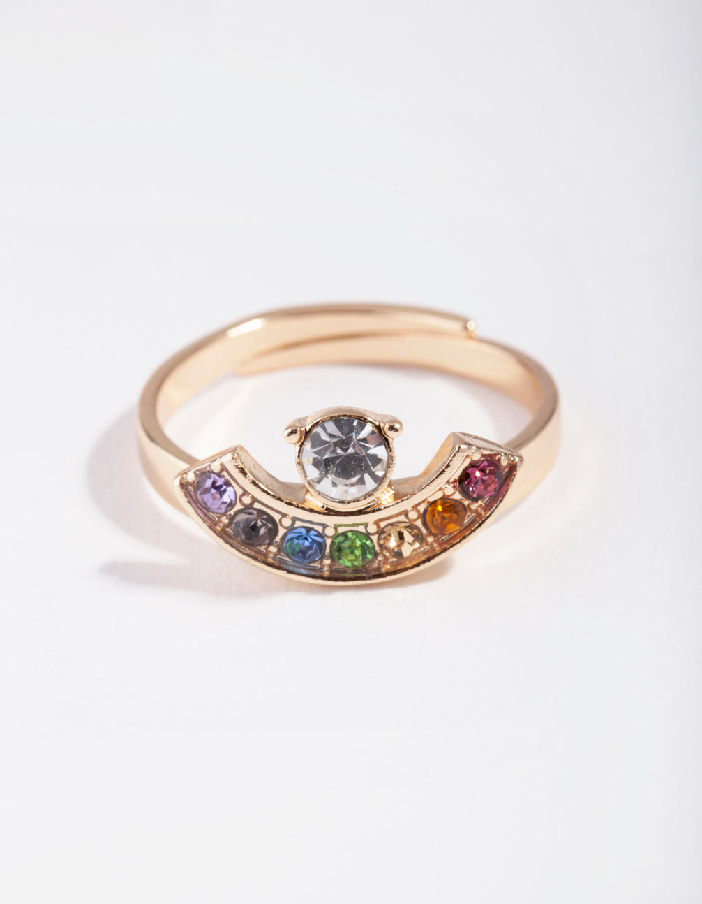 Gold Rainbow Diamante Cresent Ring