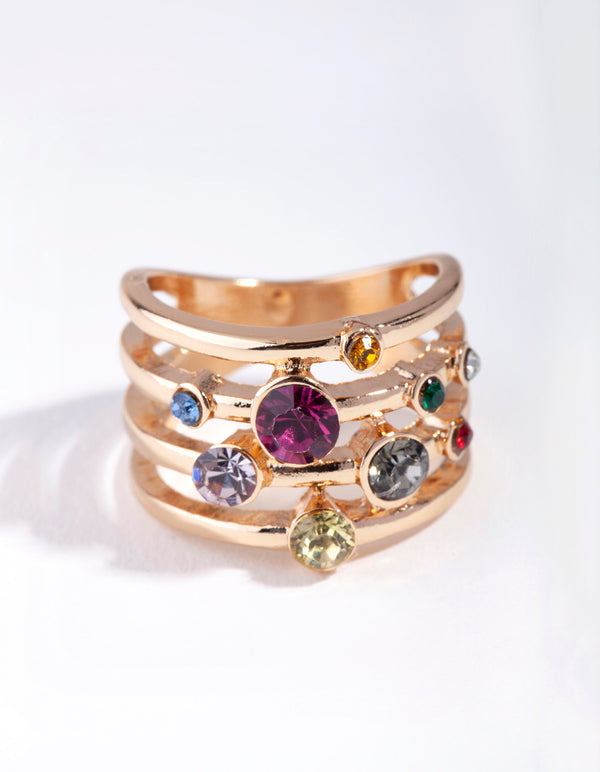 Gold Multi Band Rainbow Crystal Ring