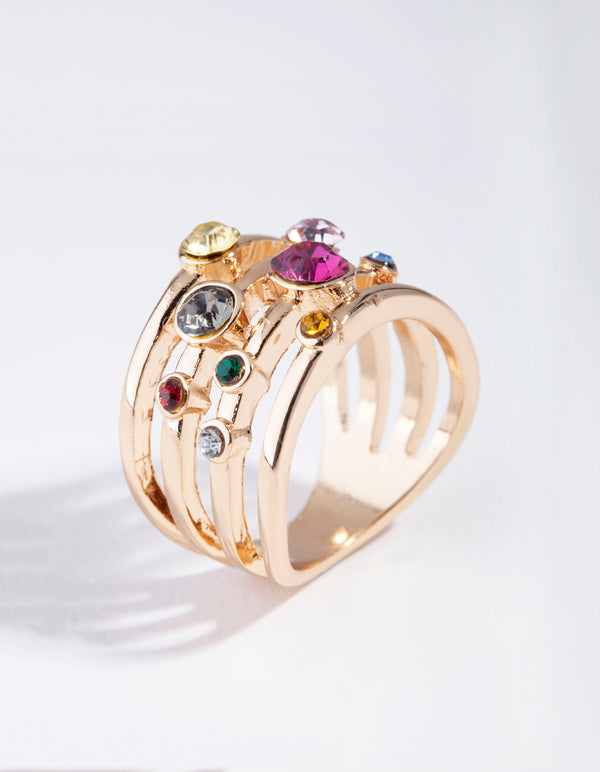 Gold Multi Band Rainbow Crystal Ring
