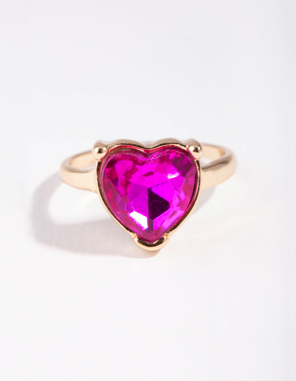 Gold Diamante Pink Heart Ring
