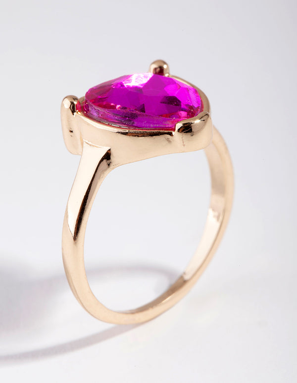 Gold Diamante Pink Heart Ring
