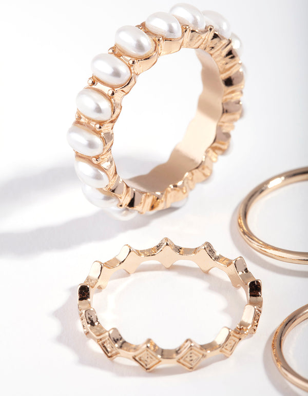 Gold Pearl Stack 4-Pack Rings