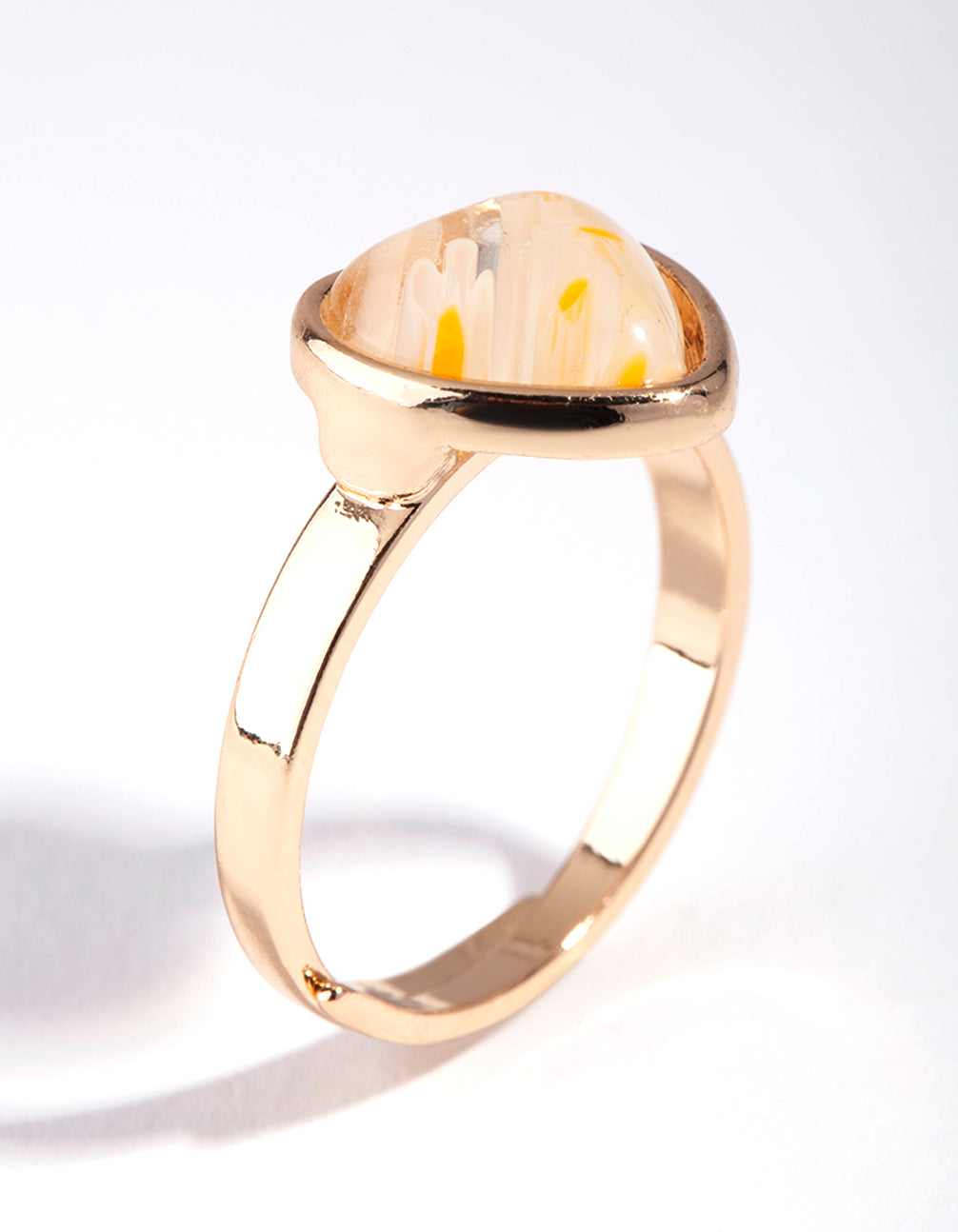 Gold Painted Yellow Daisy Heart Ring