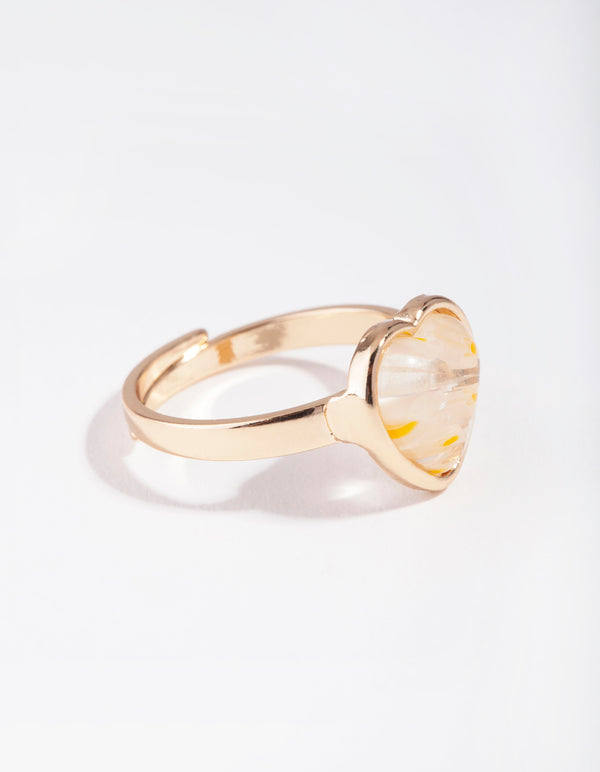 Gold Painted Yellow Daisy Heart Ring