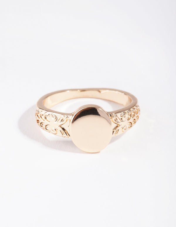 Gold Square Detailed Band Ring