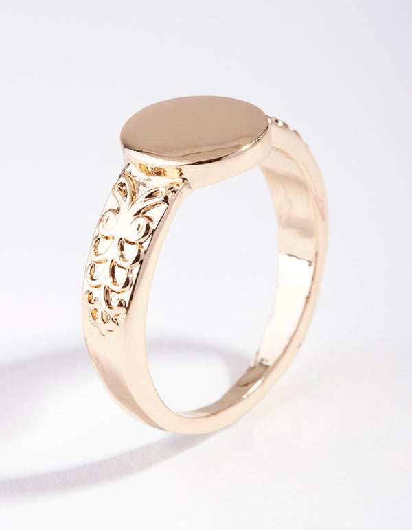 Gold Square Detailed Band Ring