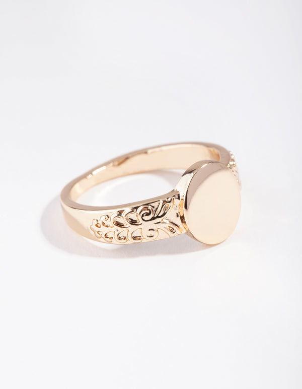 Gold Square Detailed Band Ring