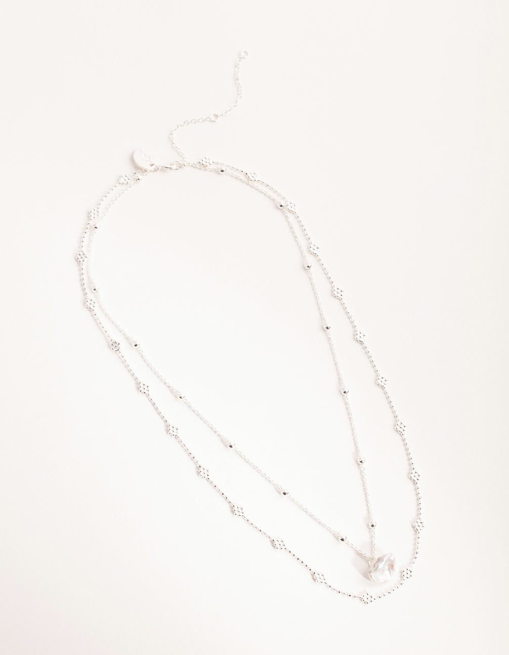 Silver Plated Mini Flower Ball & Pearl Drop Necklace