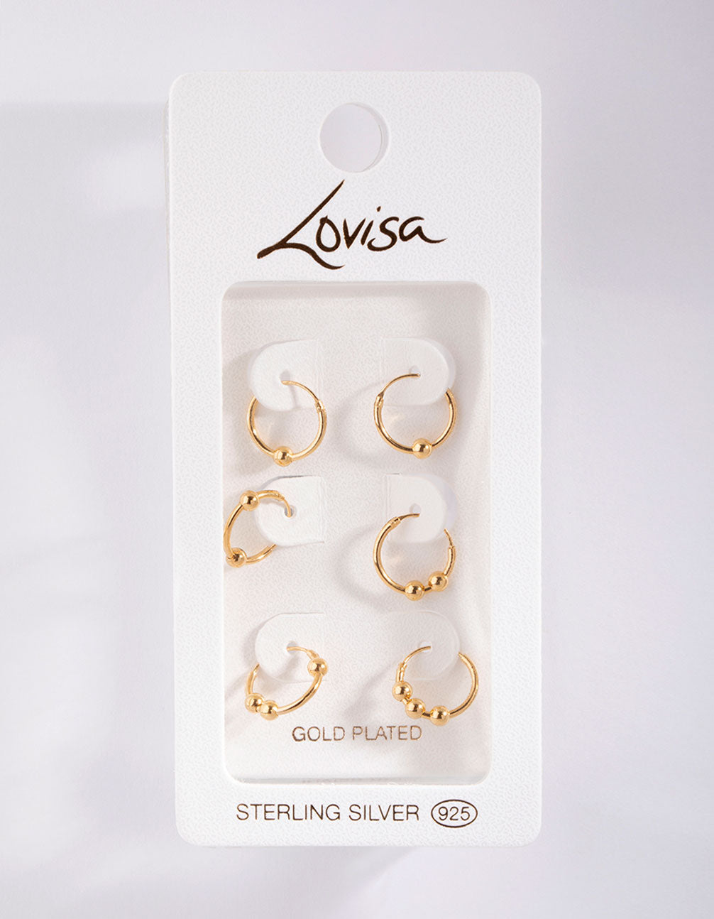 Gold Plated Sterling Silver Multi Ball Hoop Pack Earring