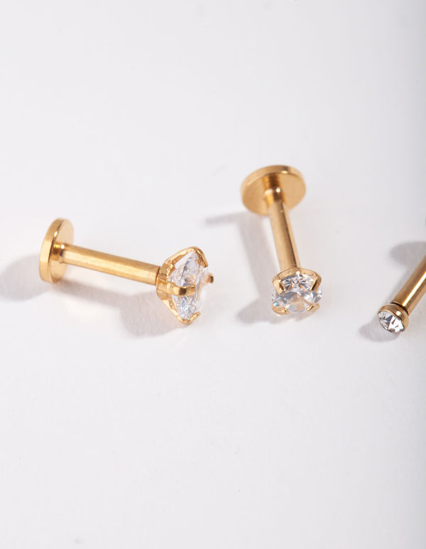 Surgical Steel Gold Grad Cubic Zirconia Flat Back Pack