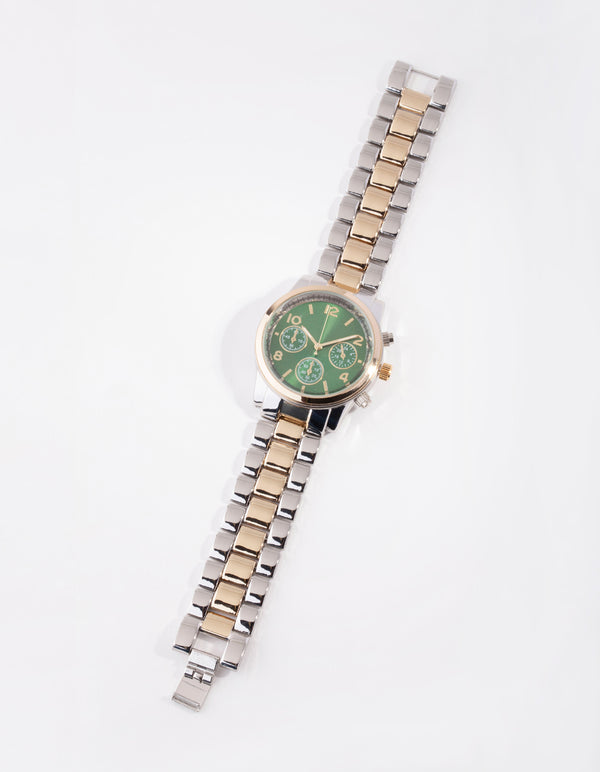 Mixed Metal Sunray Link Watch