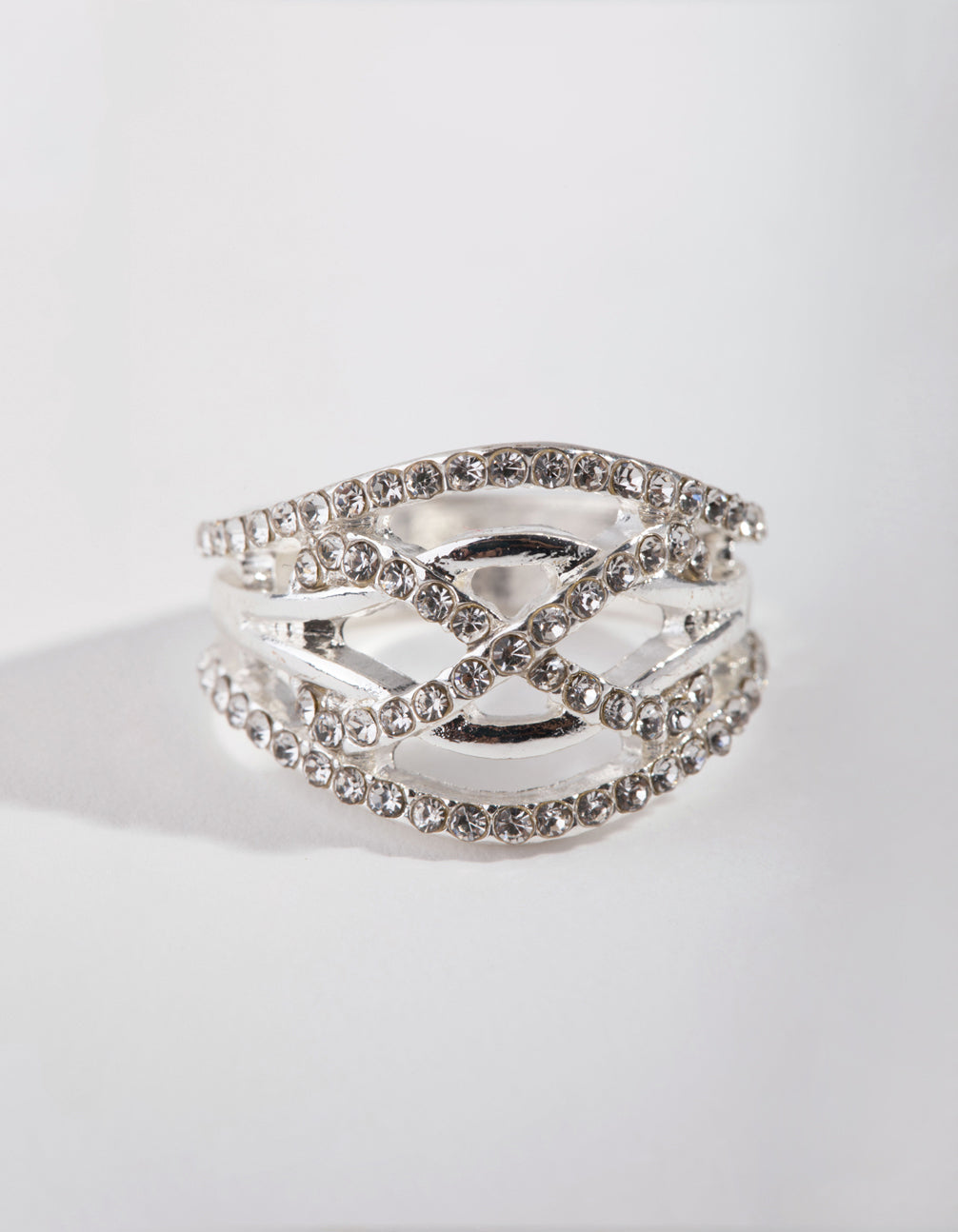 Silver Crisscross Crystal Ring