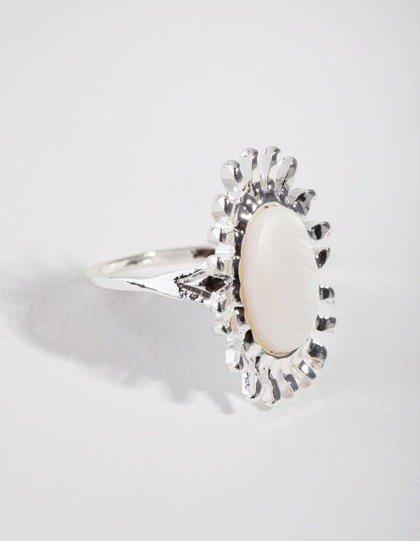 Silver Pearly Shield Ring