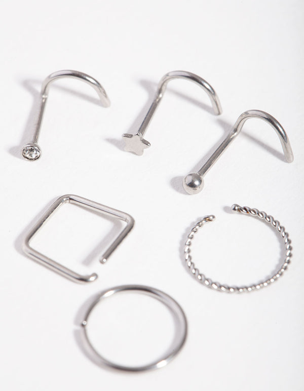 Surgical Steel Twist Square Nose Stud 6-Pack