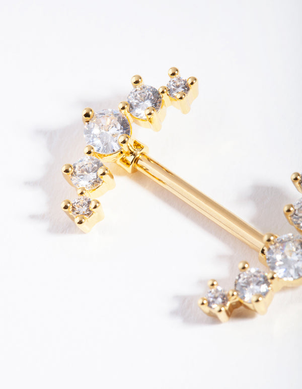 Gold Surgical Steel Diamante Crescent Nipple Bar