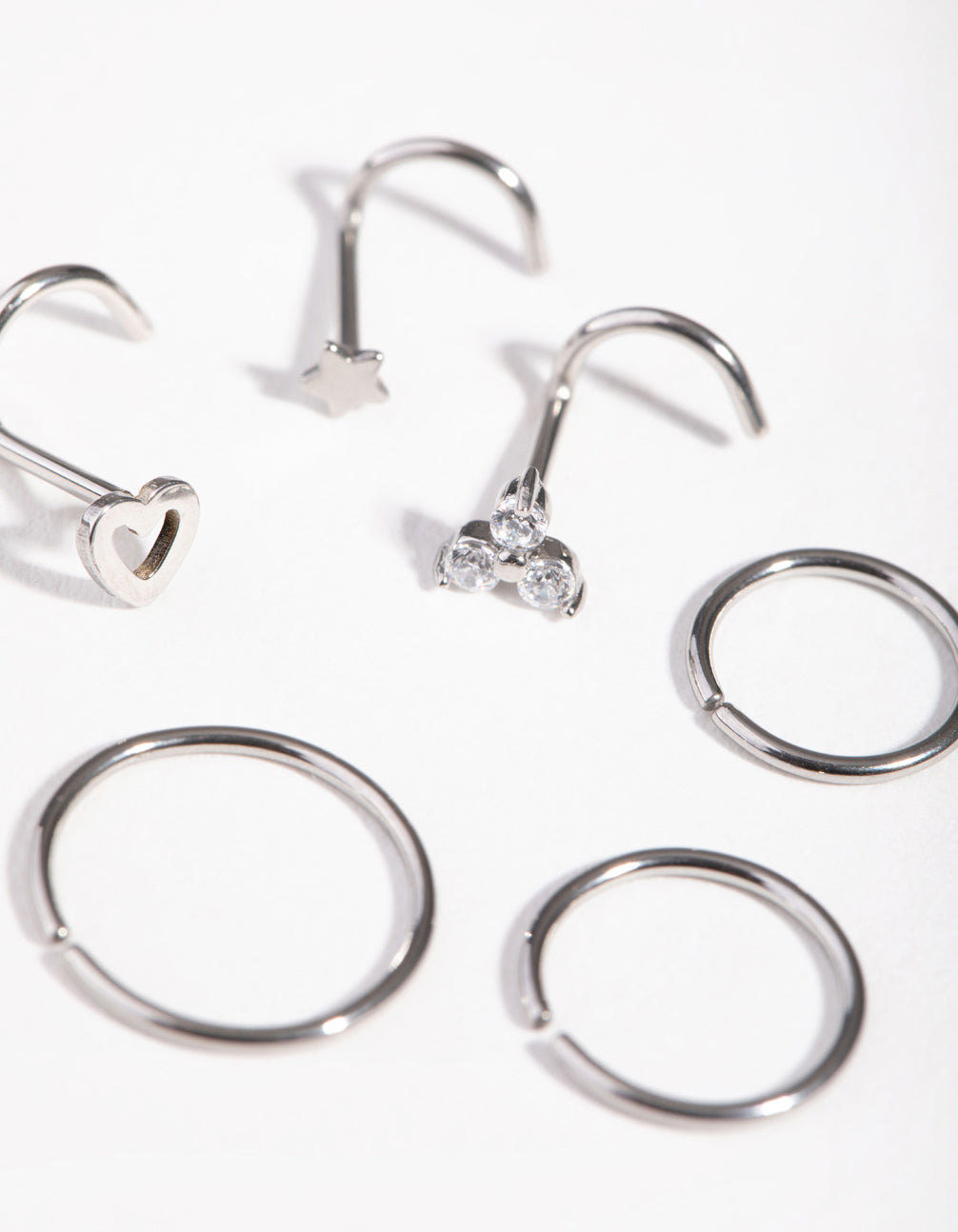 Surgical Steel Diamante Motif Nose Piercings 6-Pack