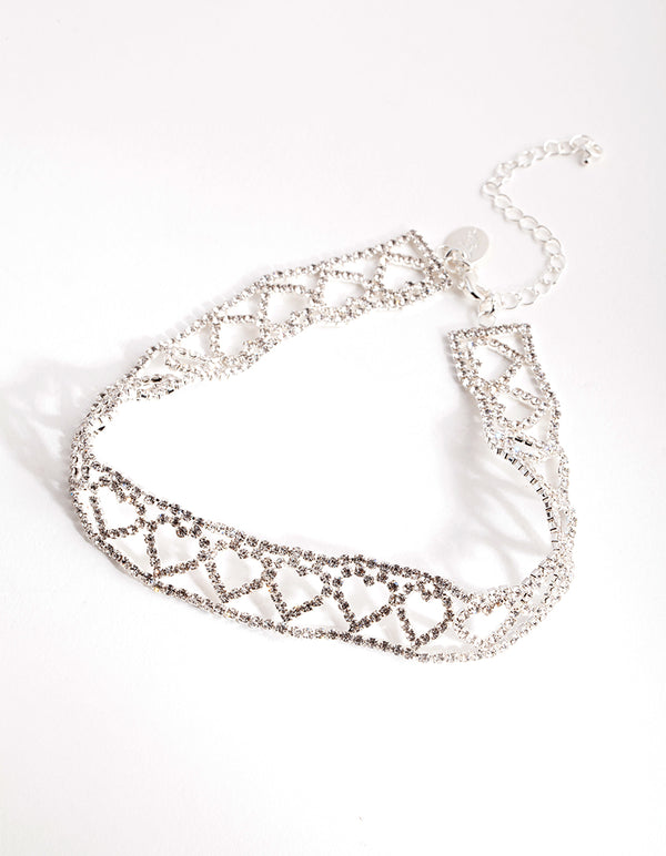 Silver Heart Pattern Choker