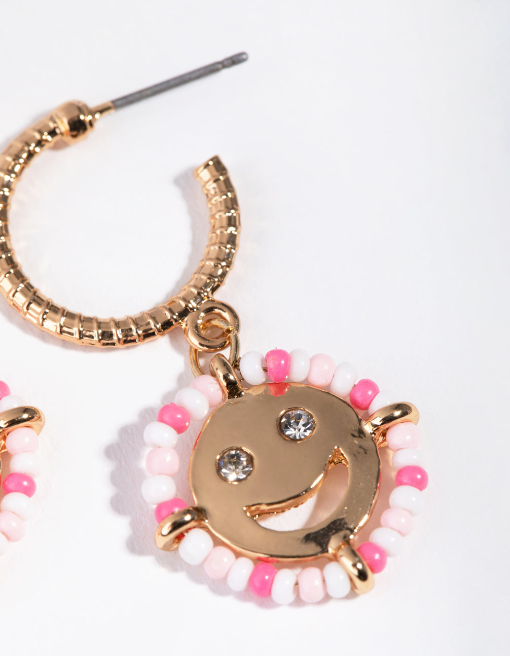 Gold Seedbead Smiley Hoop Earrings