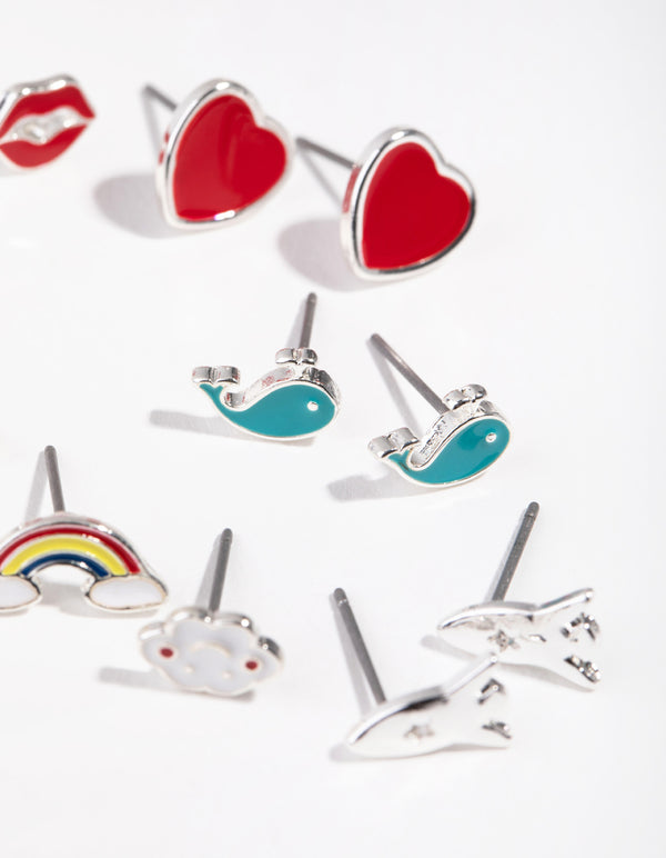 Silver Mix Enamel 6-pack Stud Earring