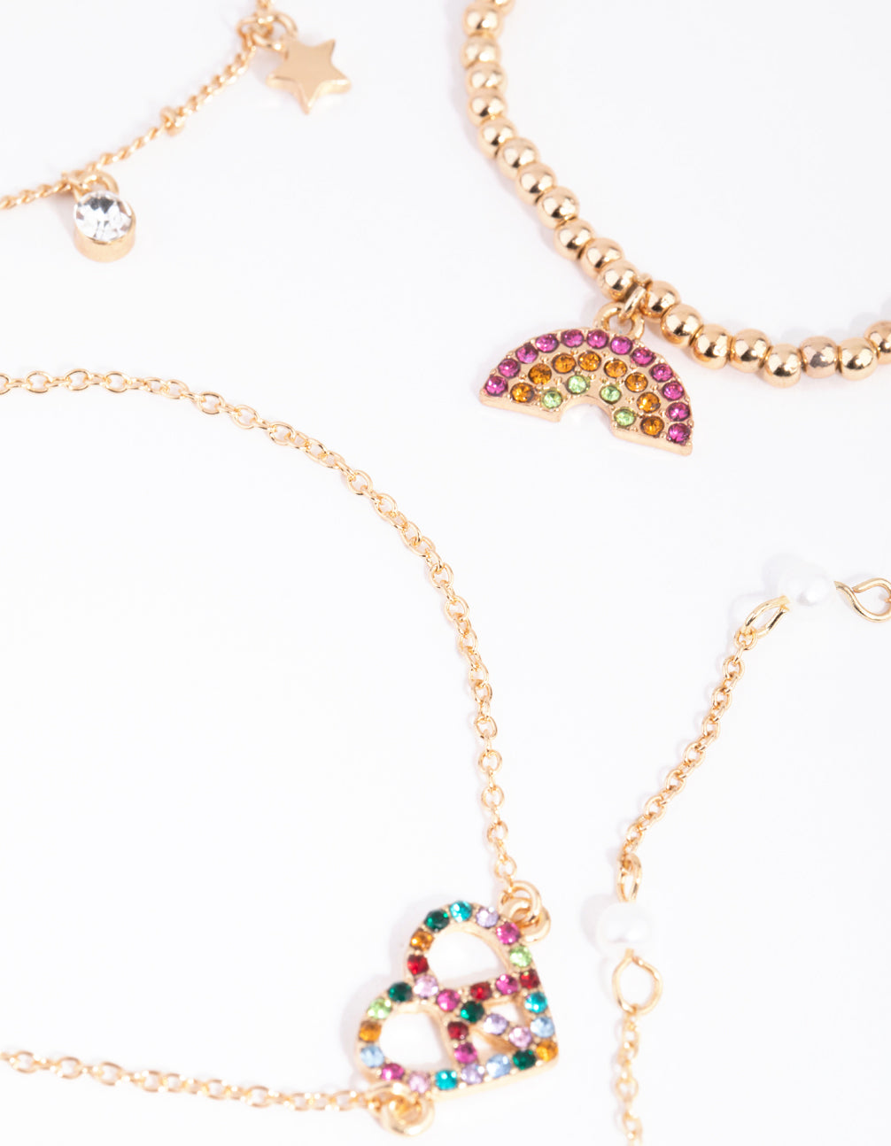 Gold Peace Heart Bracelet & Anklet 4-Pack Set