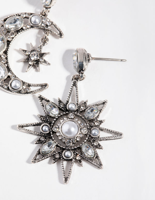 Antique Silver Star & Moon Earrings