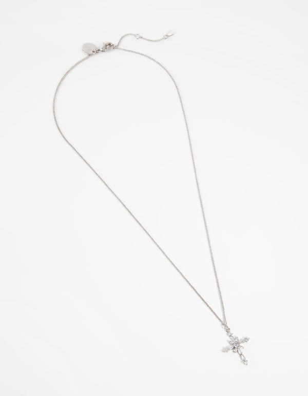 Silver Decorated Cross Pendant Necklace