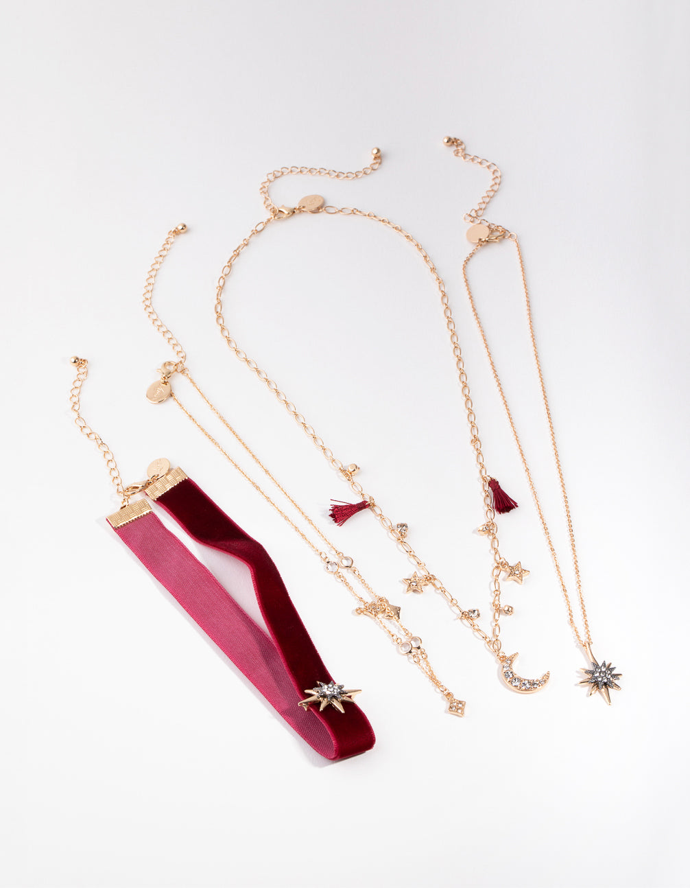 Red Gold Celestial 4-Row Necklace