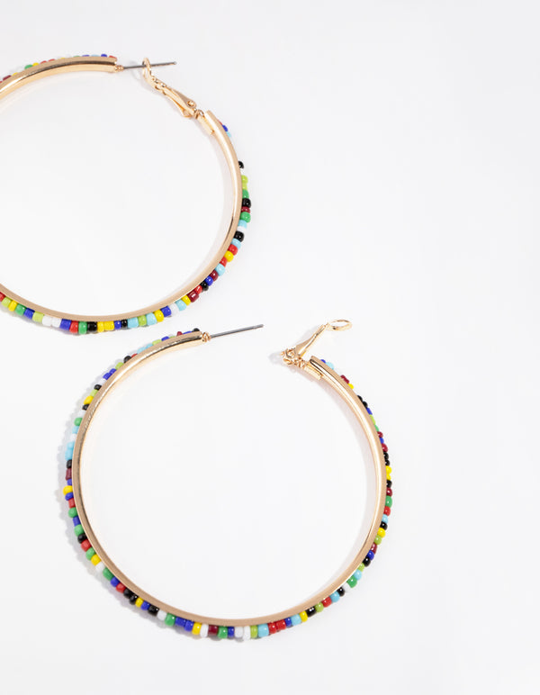 Bead Inlay Hoop Earrings