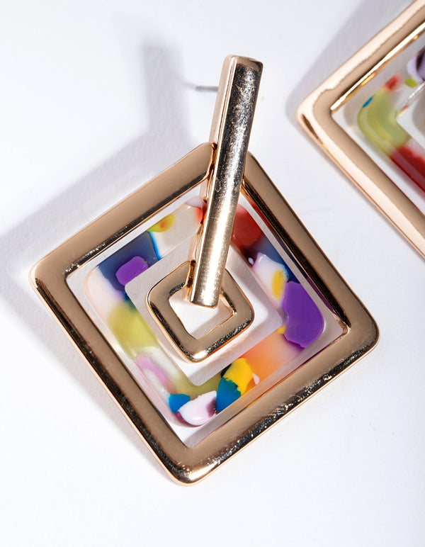 Gold Diamond Acrylic Drop Earrings