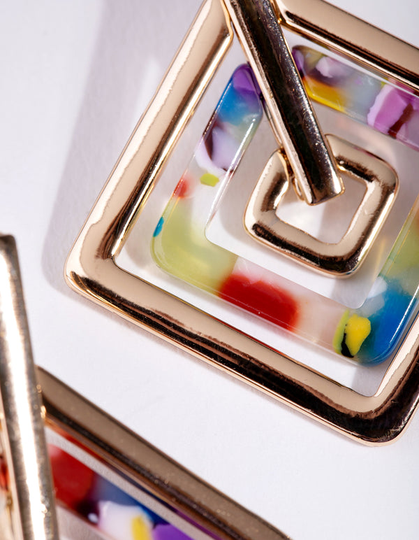 Gold Diamond Acrylic Drop Earrings