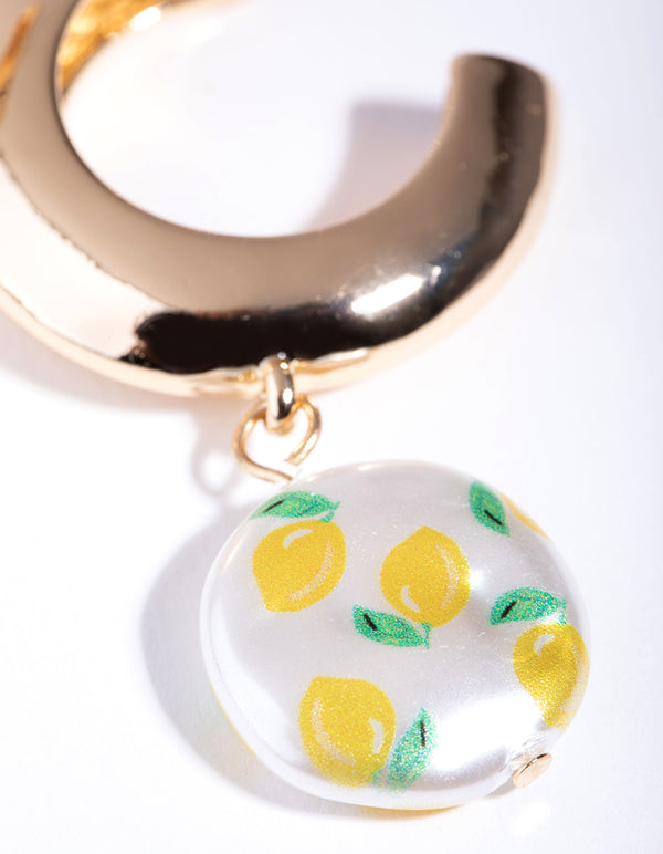 Gold Lemon Disc Hoop Earrings